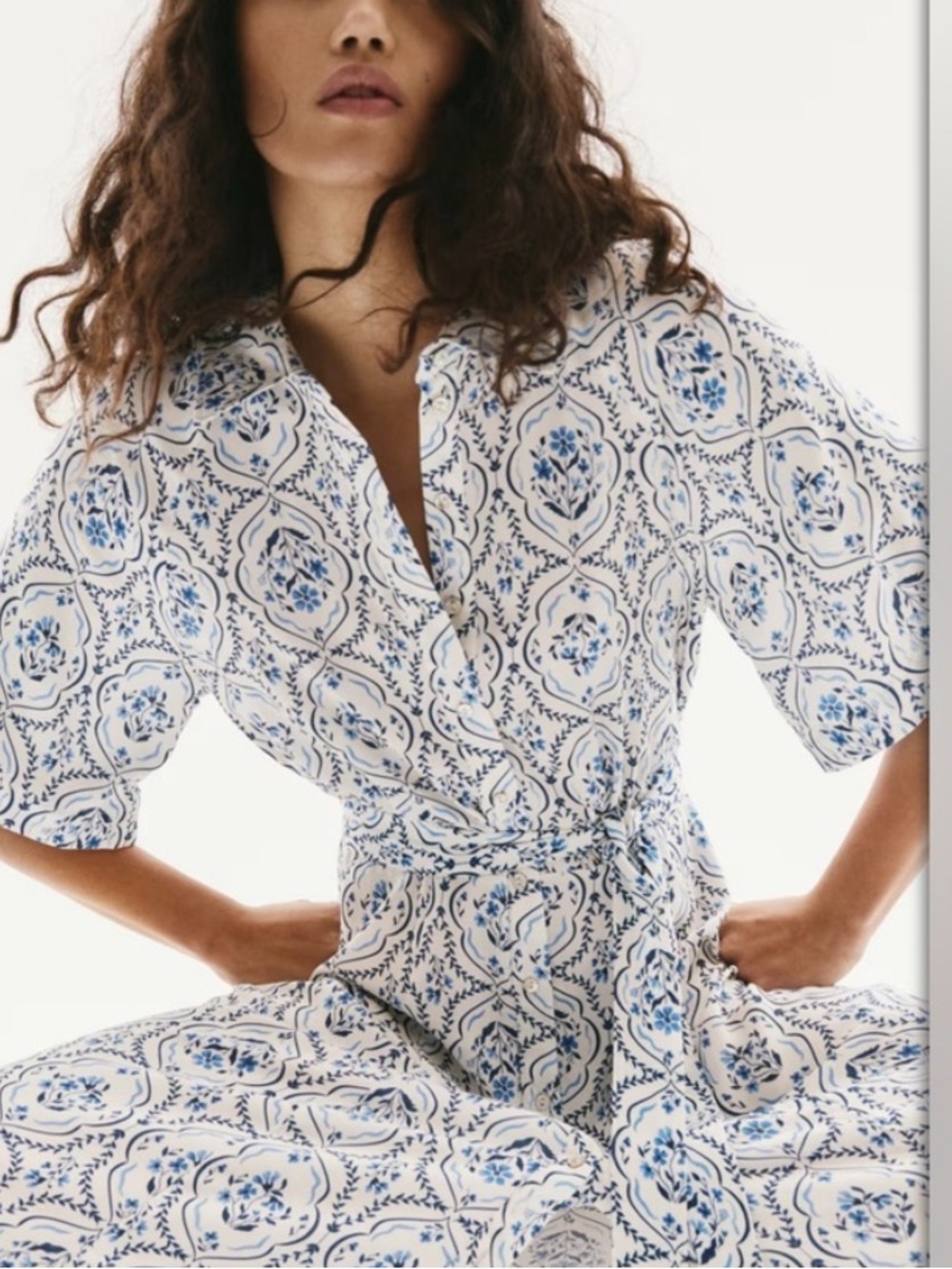 H&M White and Blue Printed Midi Dress - Picture 4 of 13